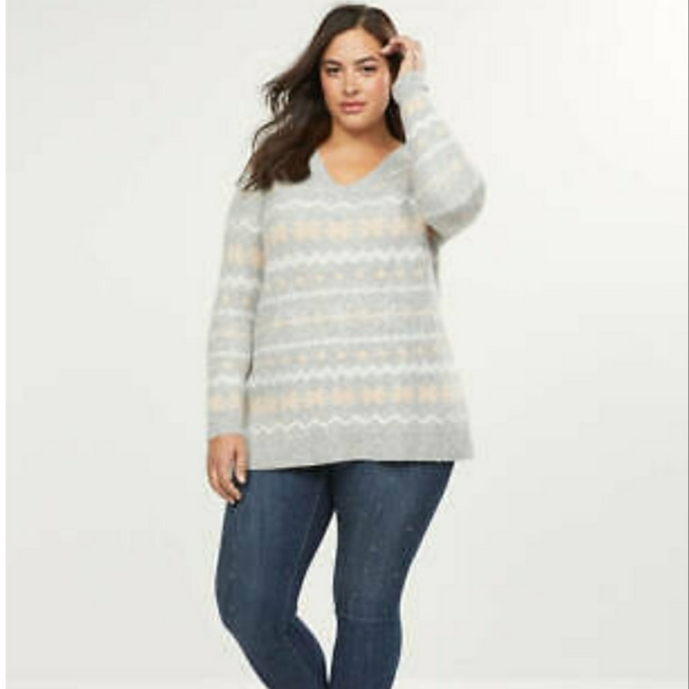 Lane bryant sweater fair isle snow flake cozy sweater